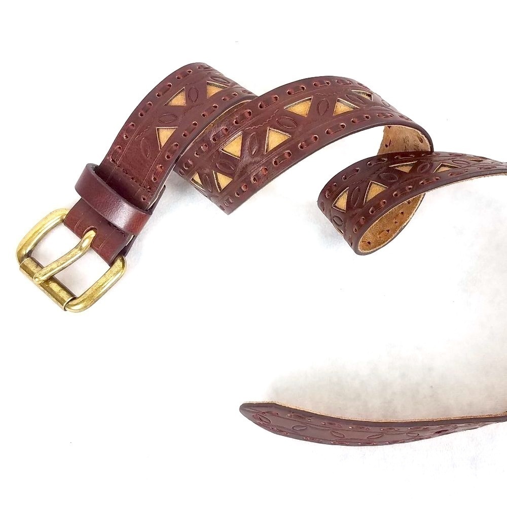 Small Boho Western Brown Belt with Brass Buckle